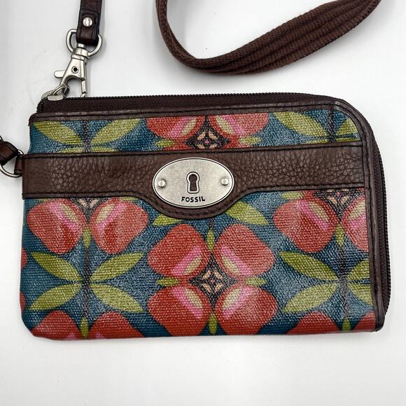 Fossil Key-Per Floral Coated Canvas Crossbody Purse + Wallet Wristlet Pink Black - Picture 2 of 11